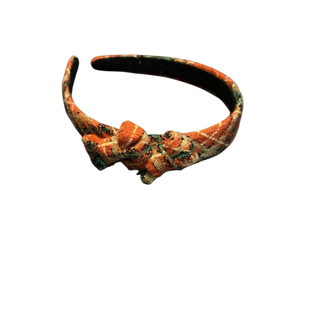 Girls Orange Plaid Top Knot Headband Hair Accessory Plaid Bow One‎ Size
